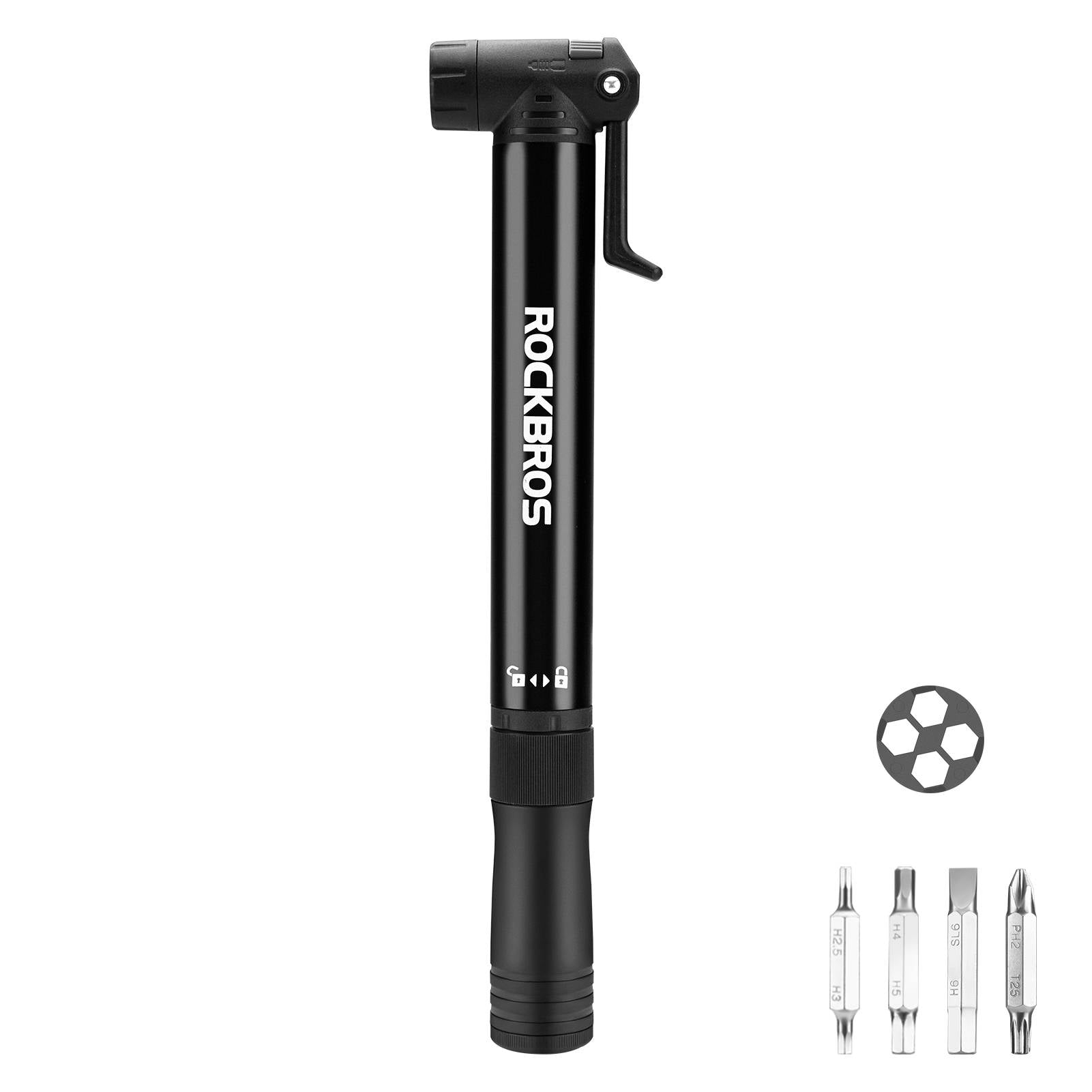 Mini polkupyörän ilmapumppu räikkäavaimella, 80 PSI, alumiinia, ROCKBROS - Image 1